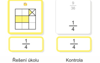 Zlomek jako část z celku | Přiřazovací karty | Ukázka autokorekce (rub karty – správné řešení)