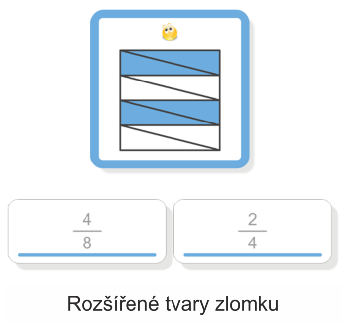 Zlomek jako část z celku | Přiřazovací karty | Ukázka řešení úkolu (líc karty – rozšířené tvary zlomku)