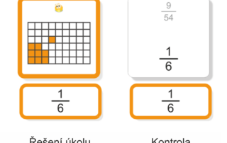 Zlomek jako část z celku | Přiřazovací karty | Ukázka autokorekce (rub karty – správné řešení)